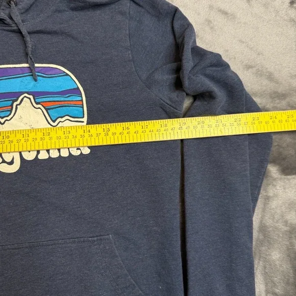 Patagonia Organic Cotton Blue Pullover Center Logo Long Sleeve Graphic Hoodie S - Picture 5 of 7